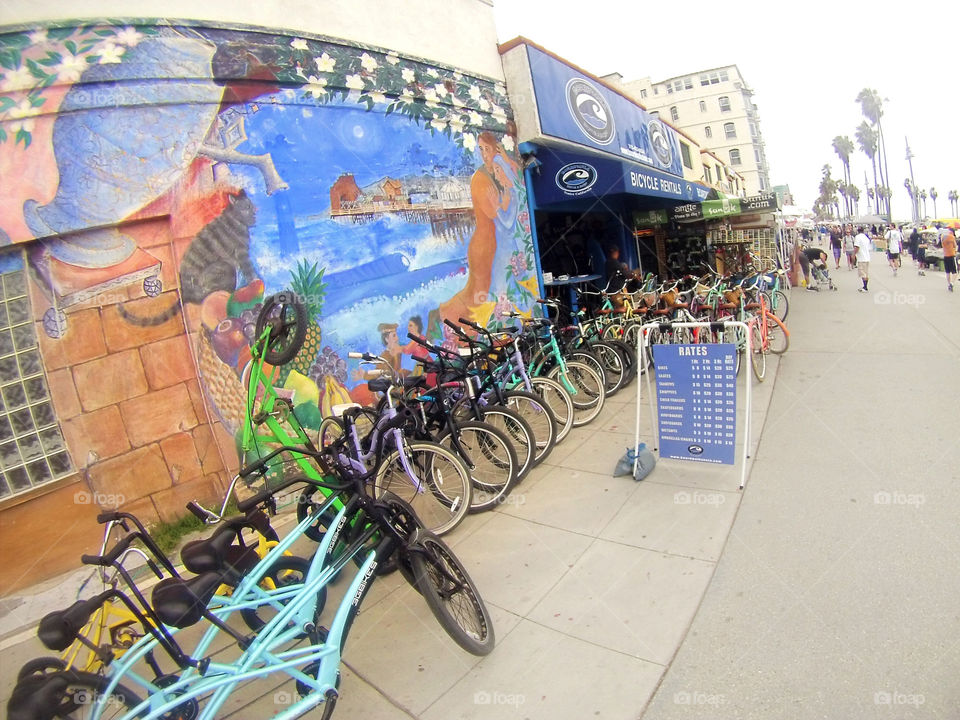 venice beach bikes and wall art mural