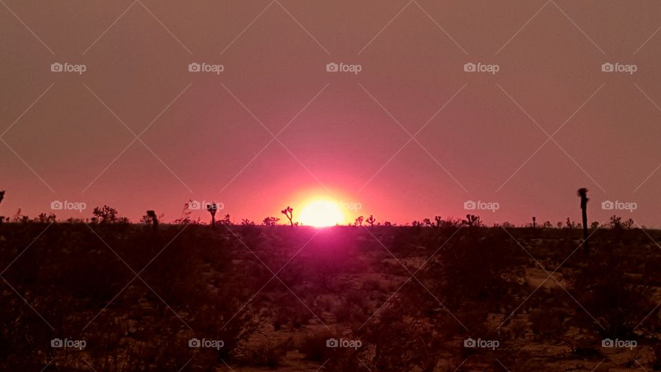 Desert sunset in a smoke filled sky