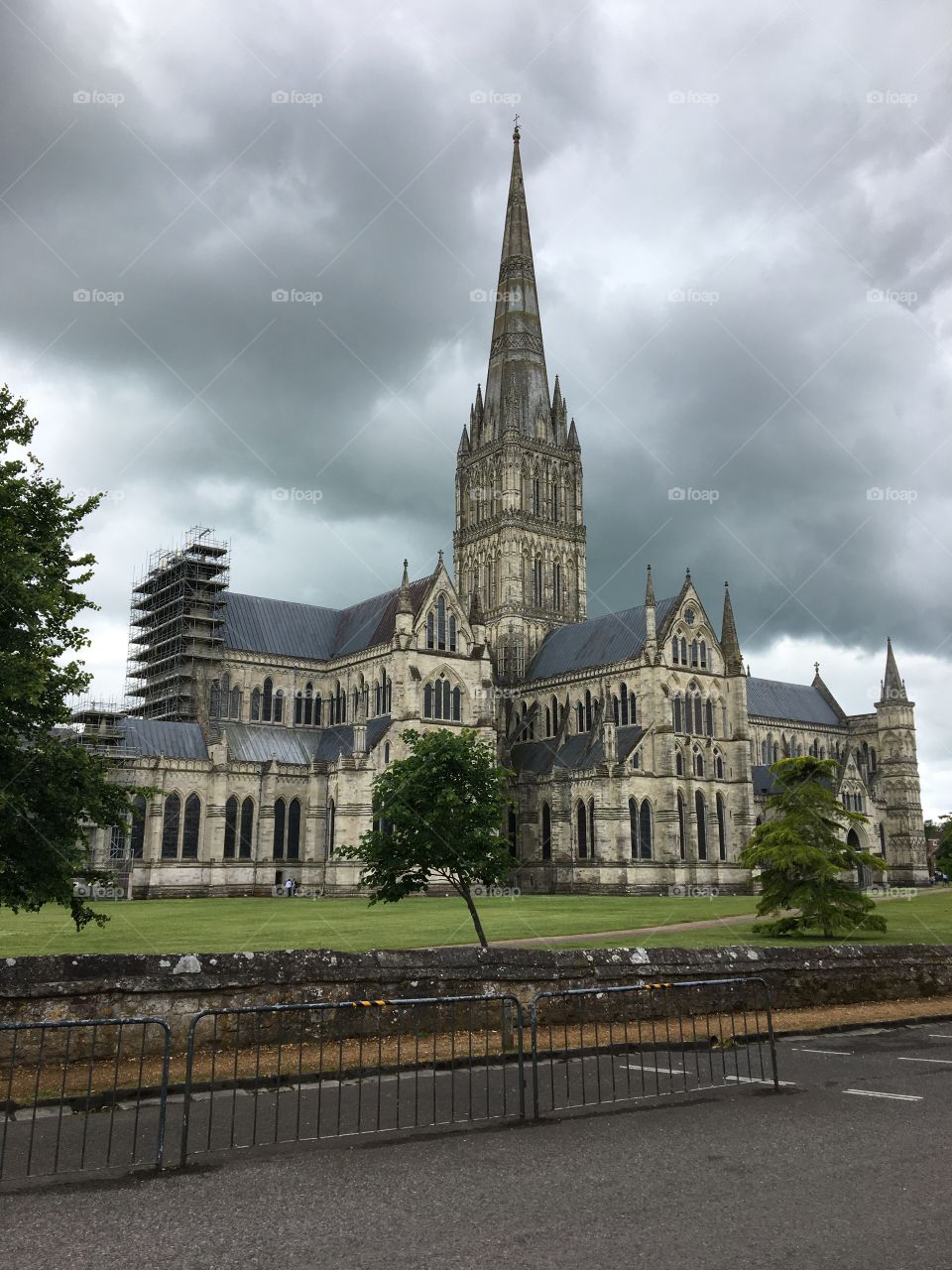 Cathedral in rainy Salisbury 