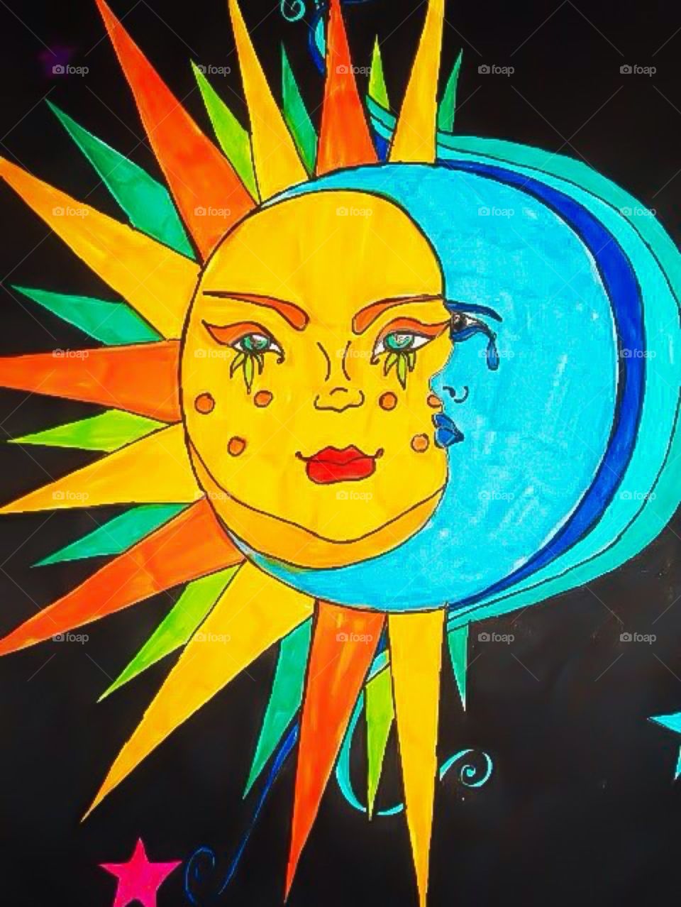 Warm the moon. Illustration of sun and moon