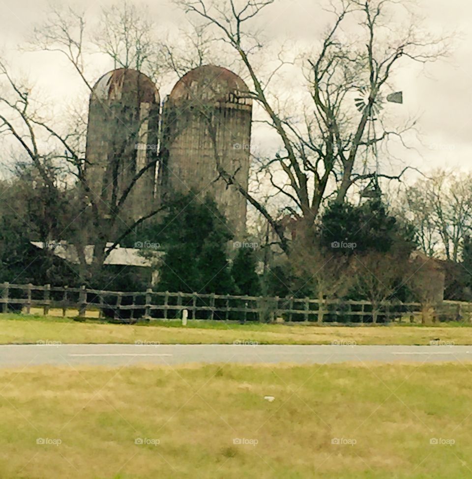 Old farm silos in the country.