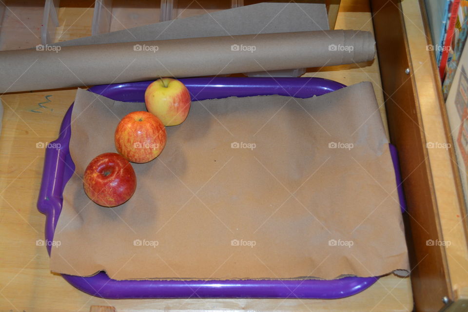 Apples on Tray in Classroom