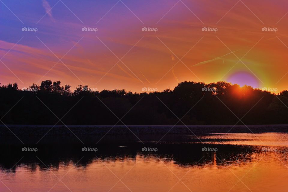 A glowing sunset in the park 