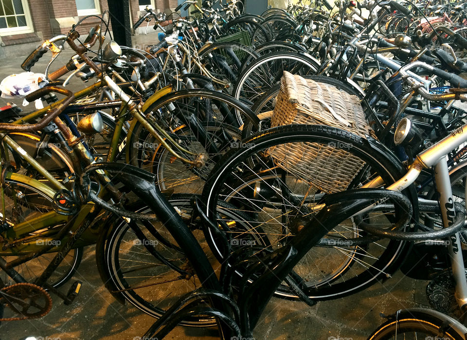 Parked bikes at the train station