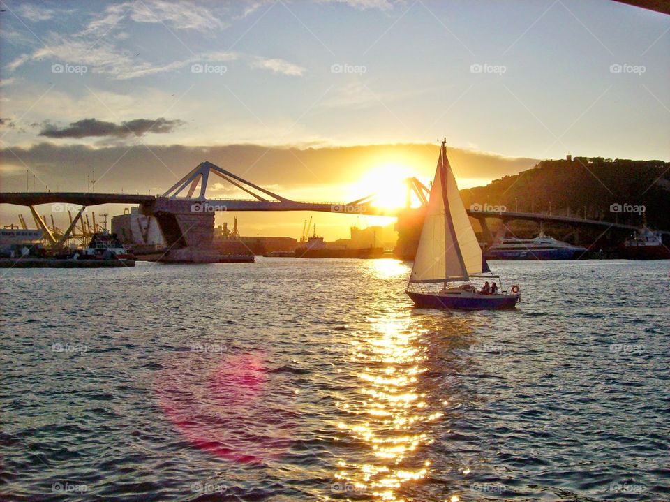 Barcelona harbour. harbour and boat in Spain