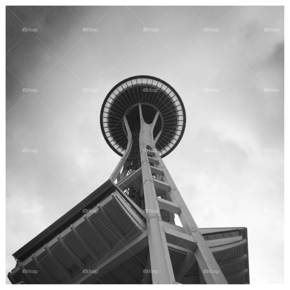 Grey Seattle. Space needle in downtown Seattle