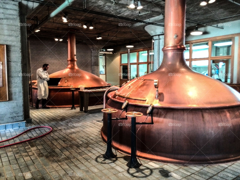 Making Steambeer. Beer made in large copper pots is this brewer's specialty.
