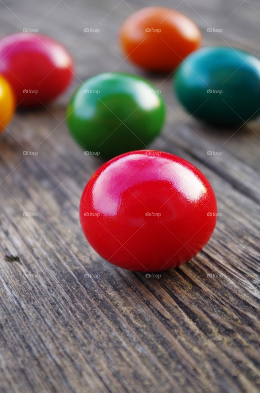 easter egg on wood background