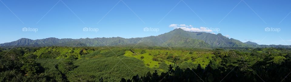 Panoramic view of the Waialeale on Kauai on a rare clear day.