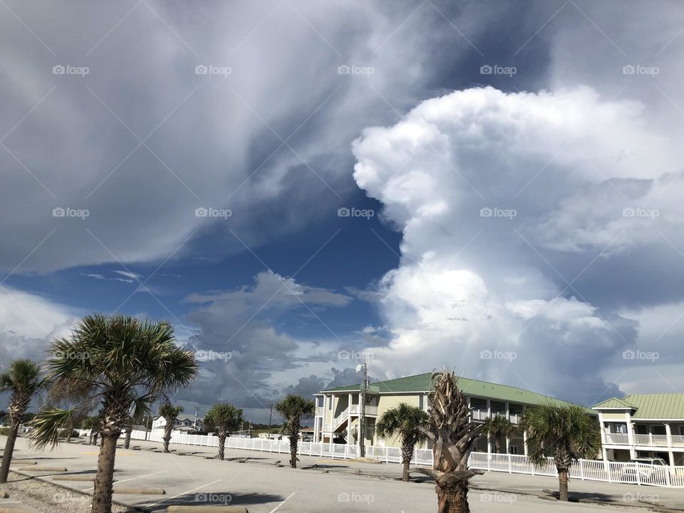 Huge Puffy Storm clouds Hanging in sky right before Hurricane Florence  Emerald Isles North Carolina