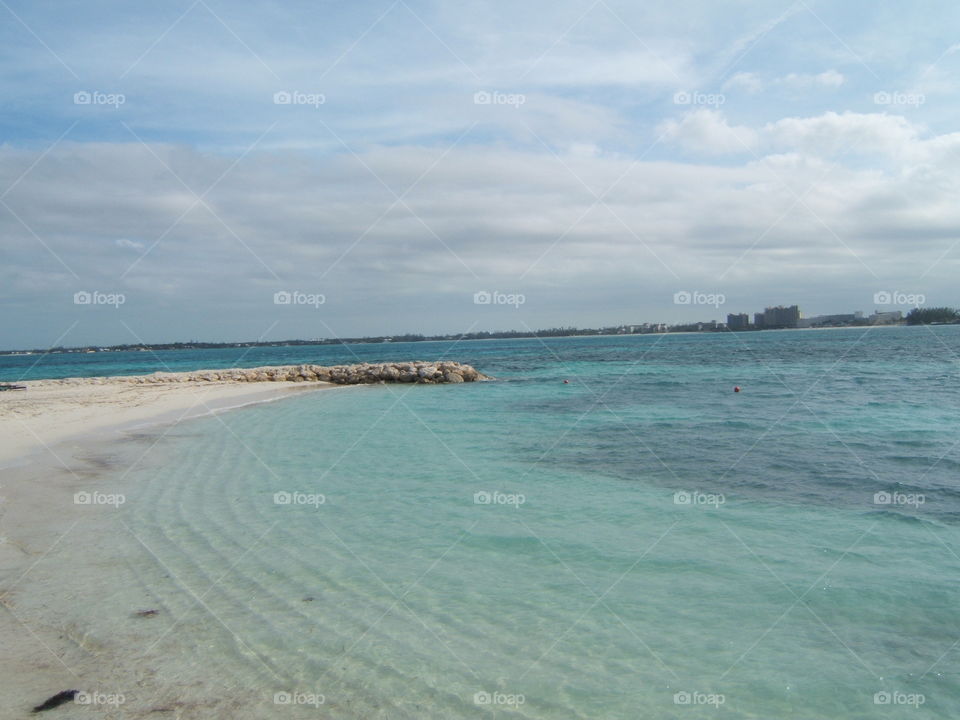 Beach point. In the distance is the Atlantis Resort 
Bahamas