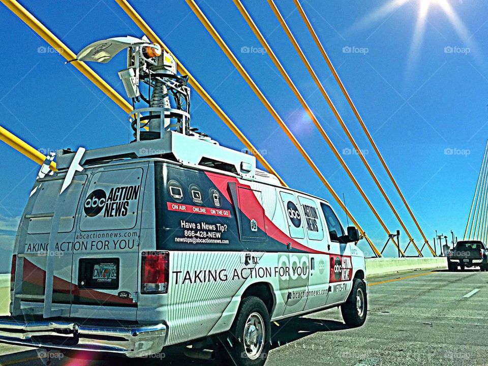 News truck on the bridge