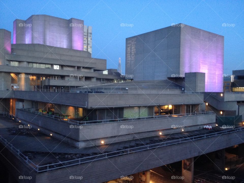 National Theatre at Night. The National Theatre, South Bank, London. 