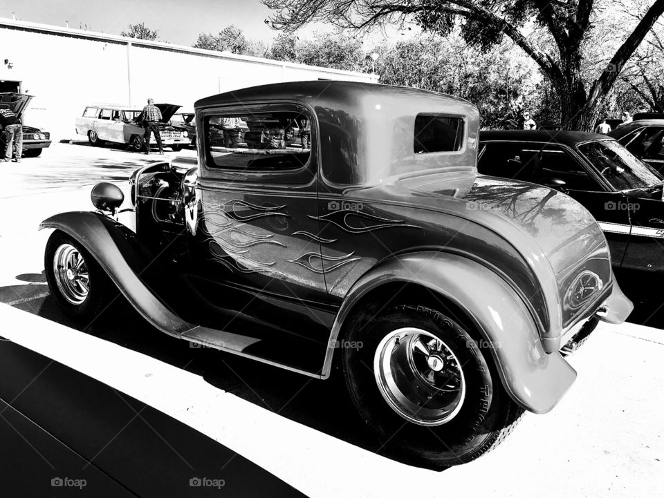 Vintage hot rod picture in black and white appealing in any color