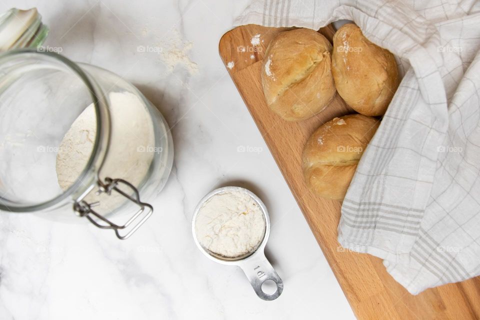 Overhead of freshly baked bread