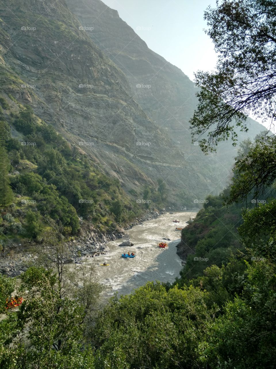 High angle view of rafting on river