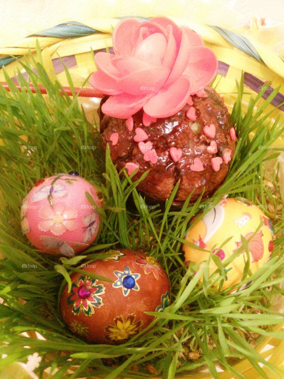 Traditional Easter cake and eggs for Easter