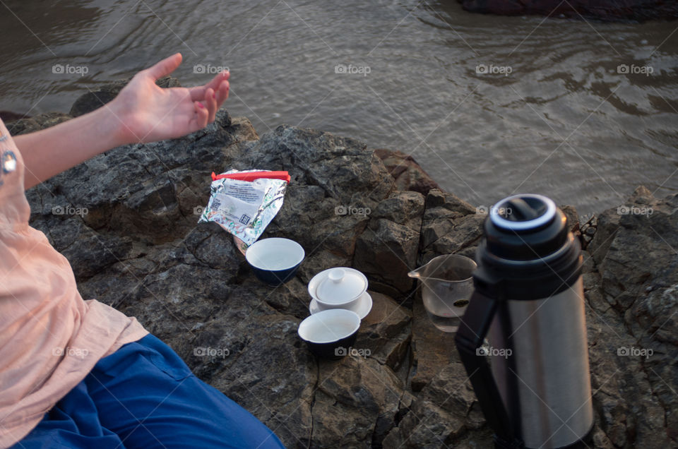 tea ceremony by the ocean