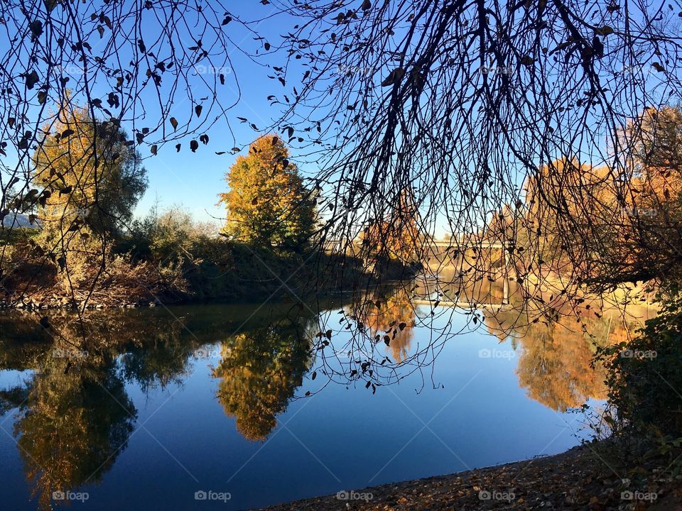 Fall reflection in the river 