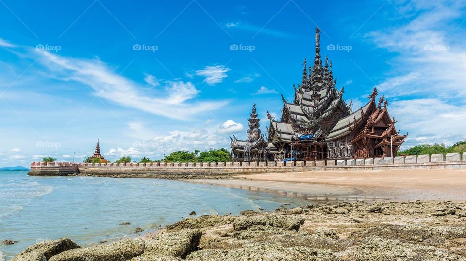Sanctuary of truth . Wooden temple in PattayaThailand 