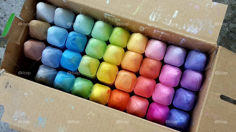 Colorful chalks on box