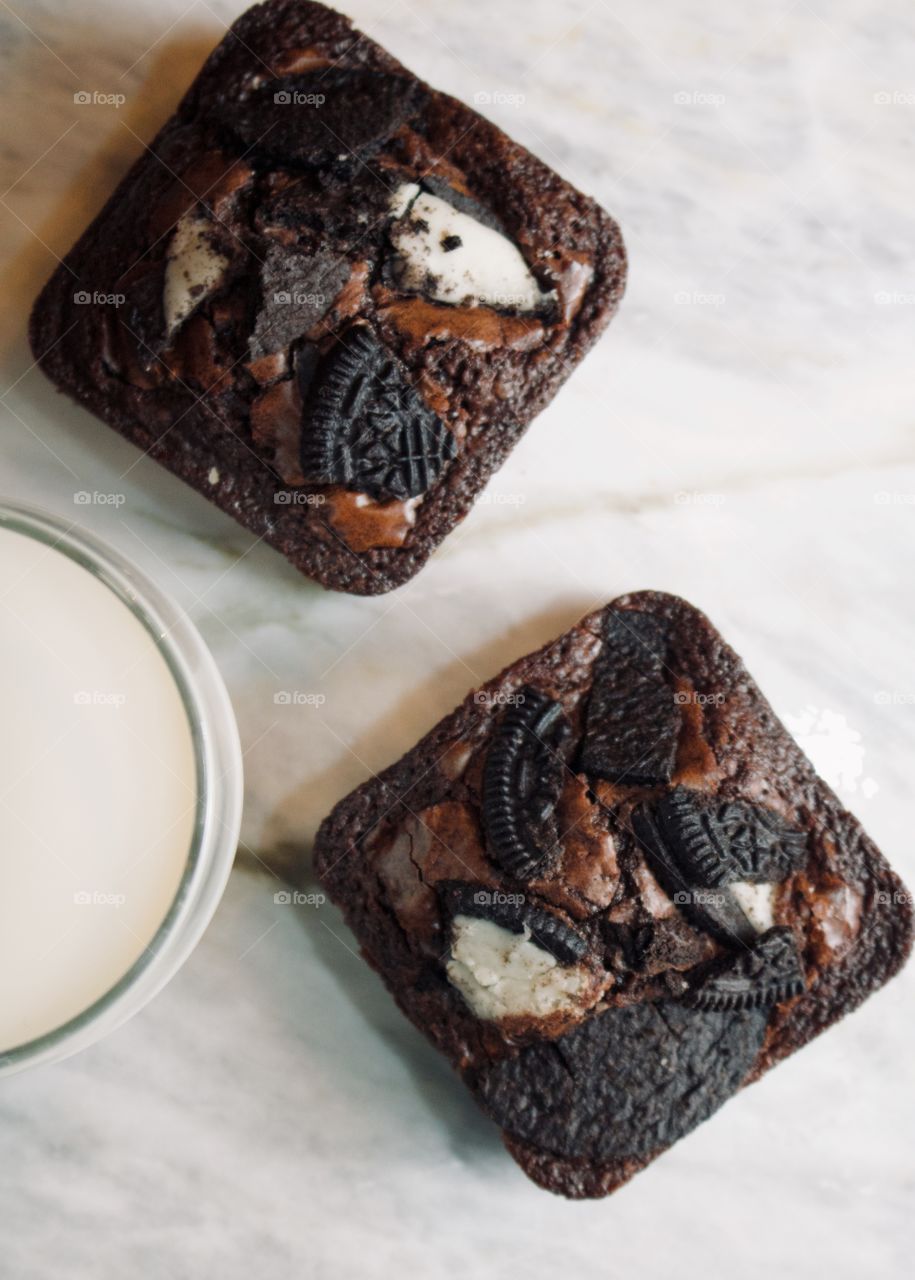 Brownies with a glass of milk