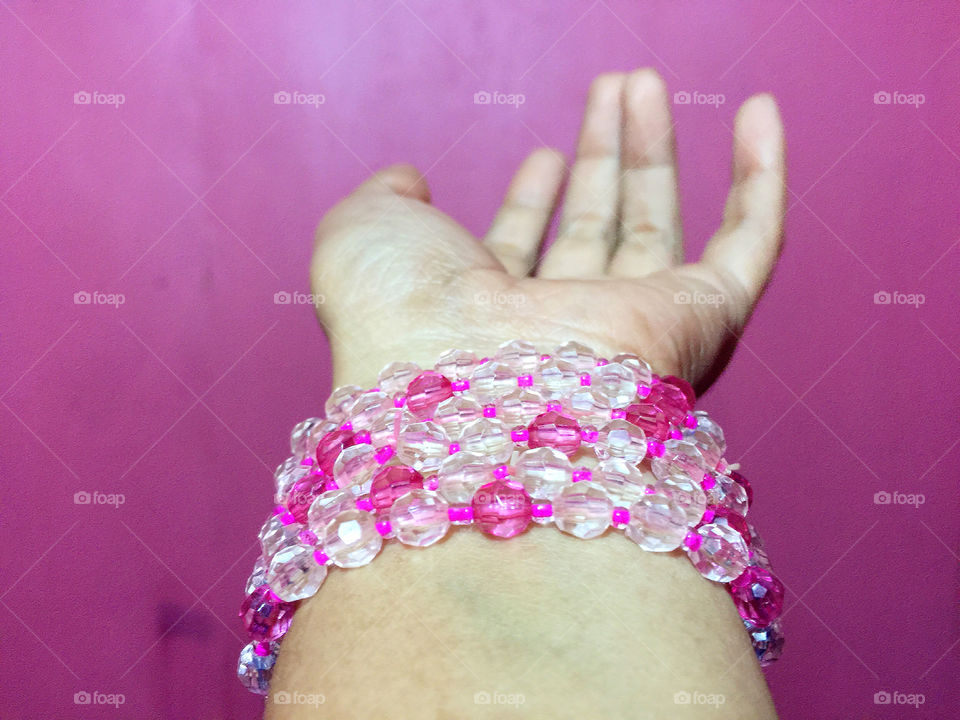 Wearing my homemade beads breacelets