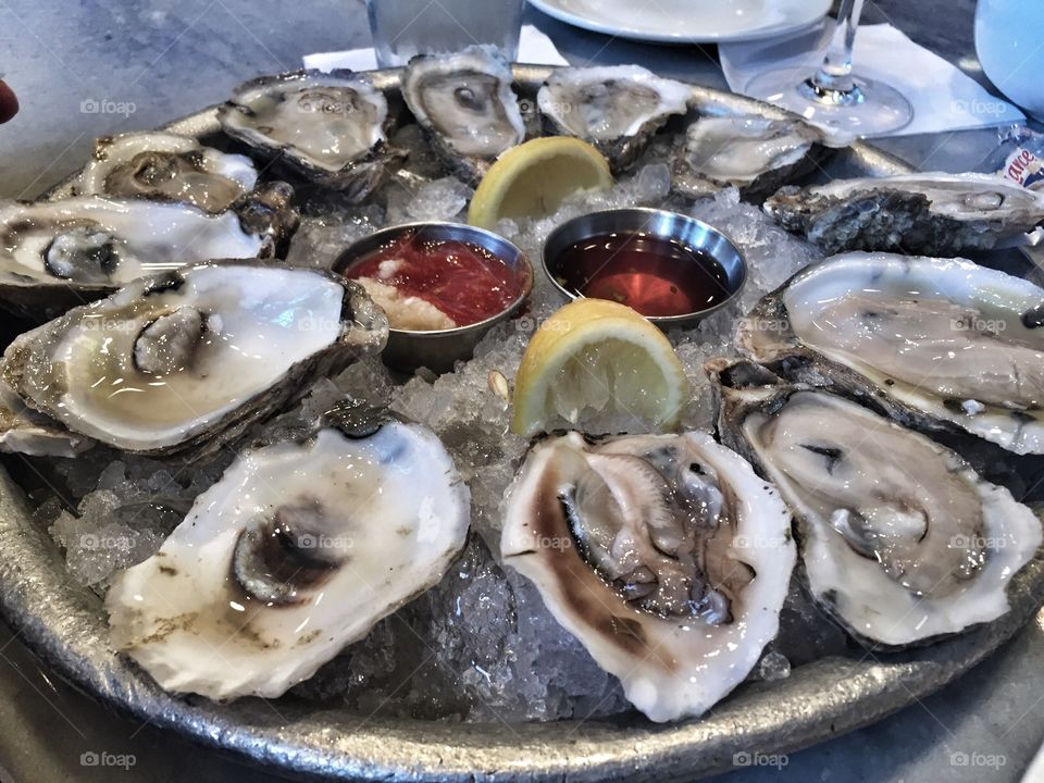 Oysters served in plate