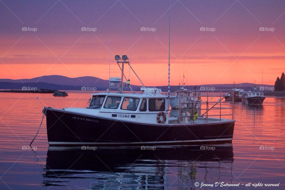 Lobster boat at sunrise