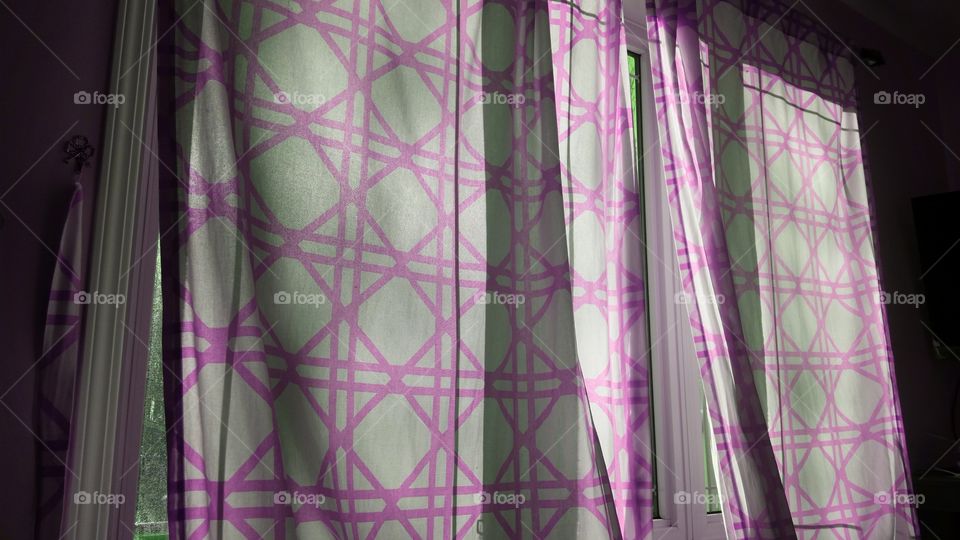 messy purple bedroom curtain