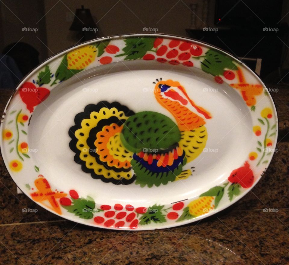 Turkey platter heirlom. Traditional family heirloom for Thanksgiving on a turkey plattet