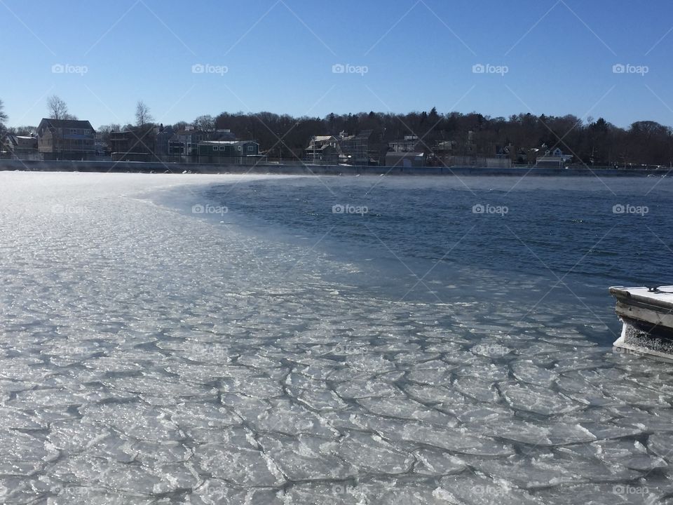 Newport harbor freezing over. Newport Rhode Island. 
