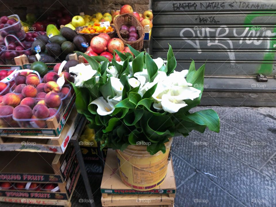 White flowers on the Italian market 