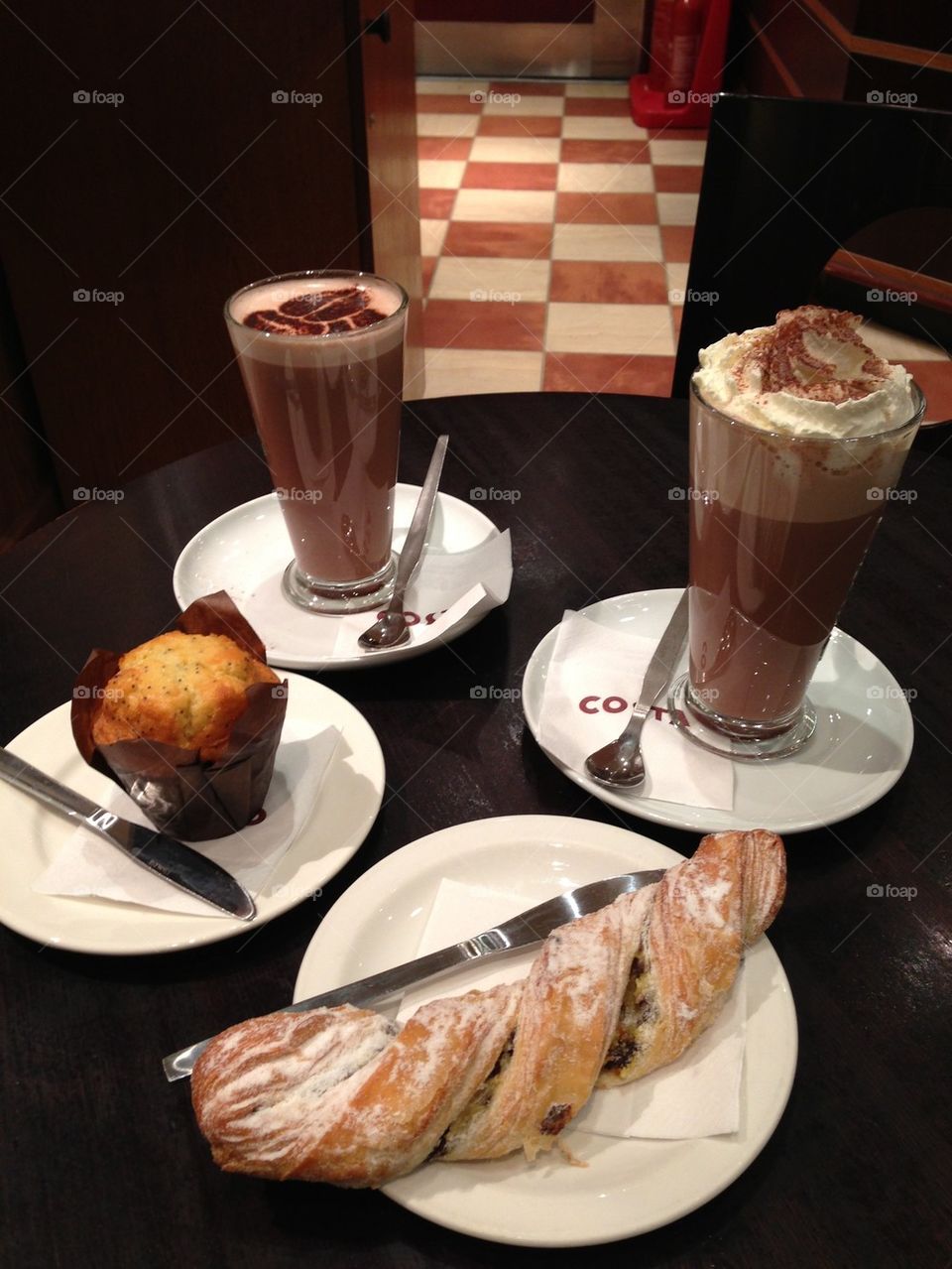 Hot chocolate and pastries