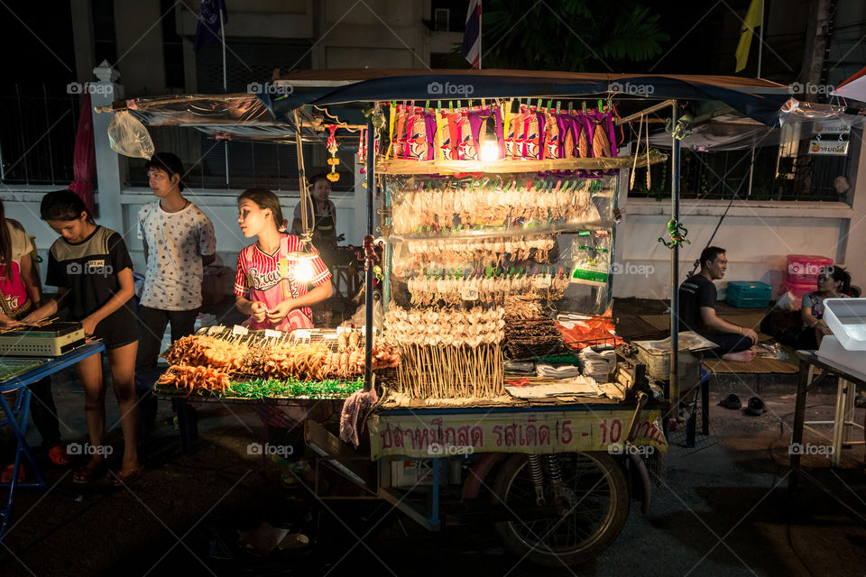 Street food in street market Thailand at night