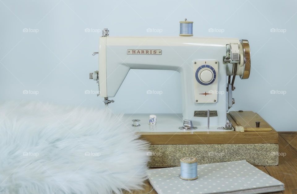 Vintage sewing machine in powder blue
