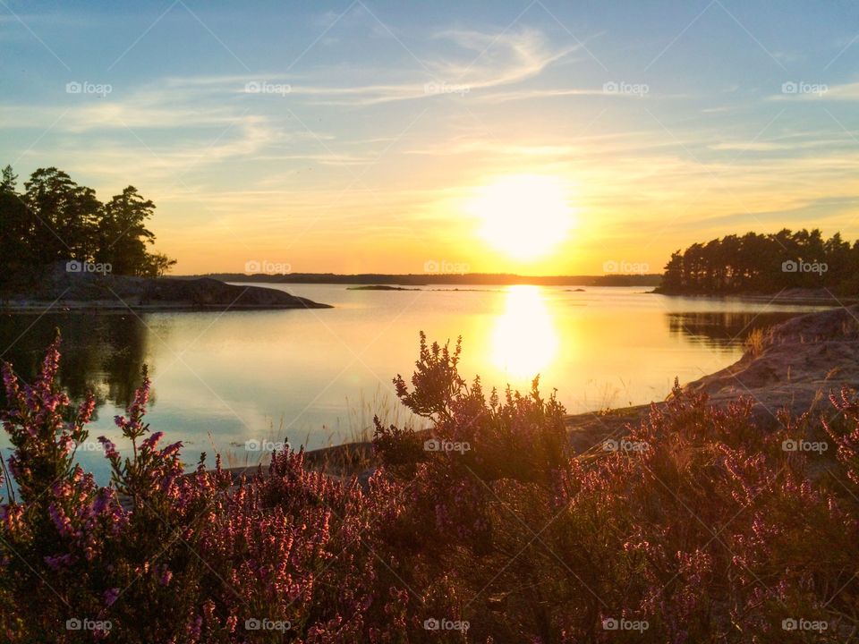 Sunset over idyllic lake