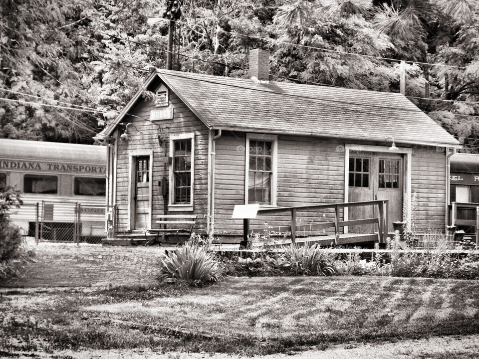 Train stop in Indiana. 