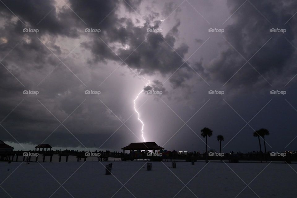 Dangerous lightning on a tropical beach