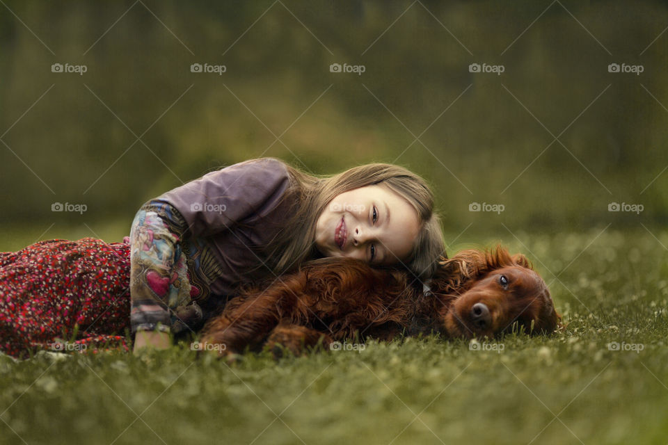 Best friend, dog and girl, smiling face, childhood, happy 