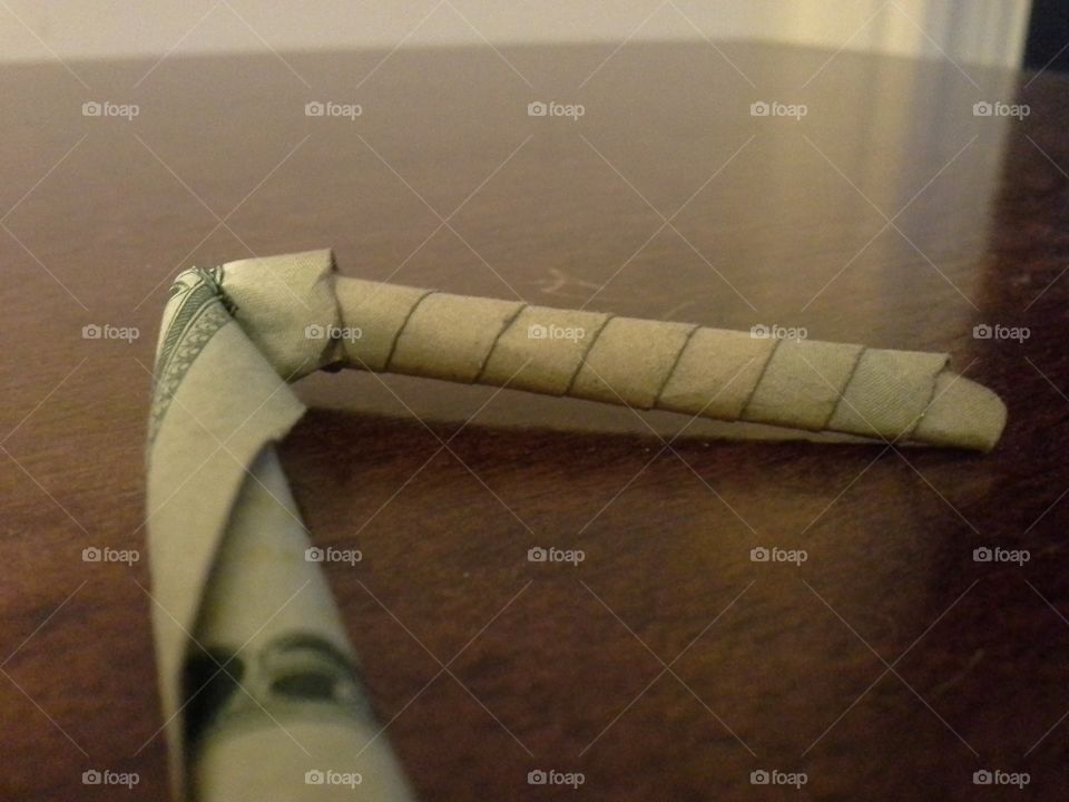 a twisted oragmi fold of a twenty dollar bill