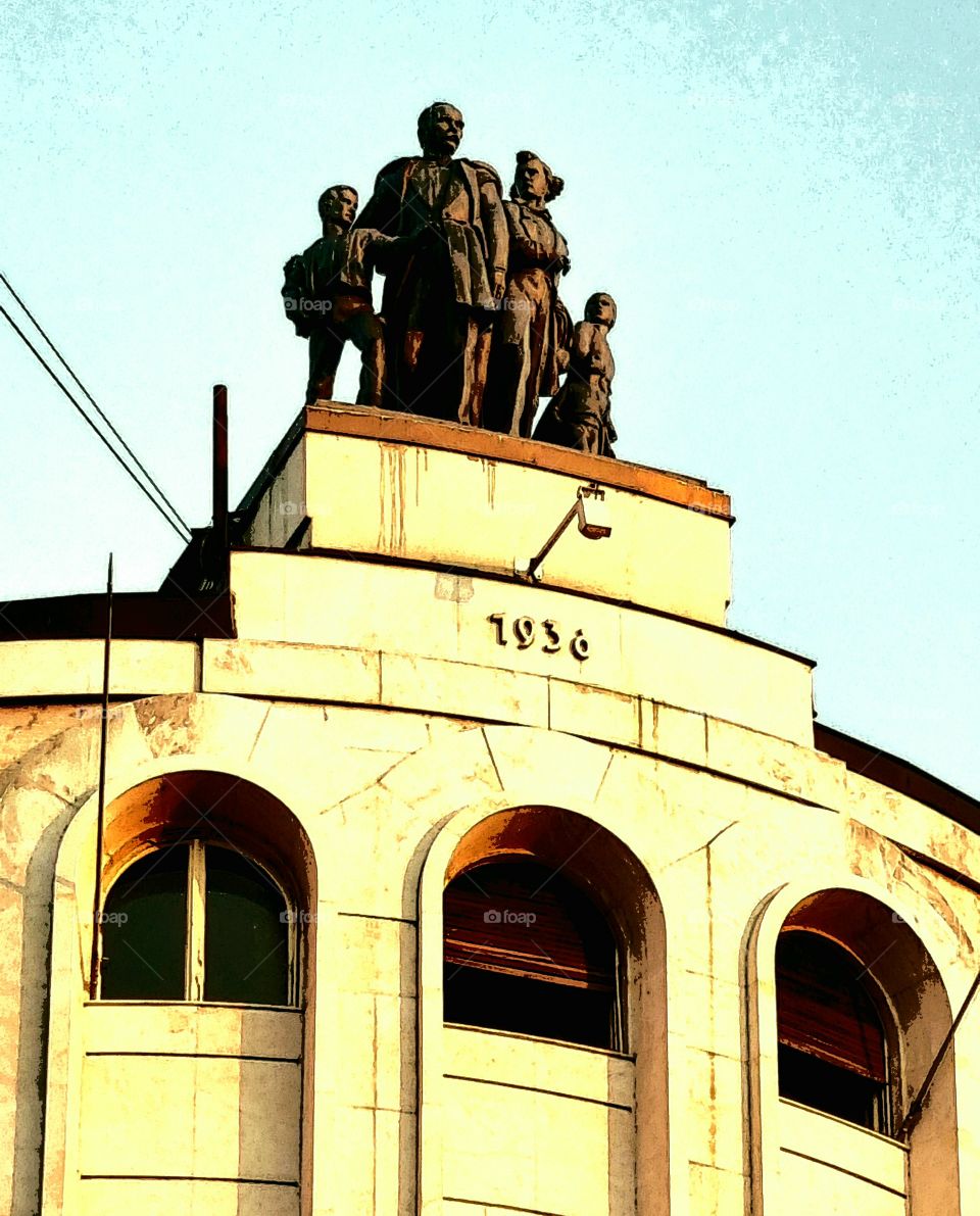 old monument on the top of the building in city centre of belgrade