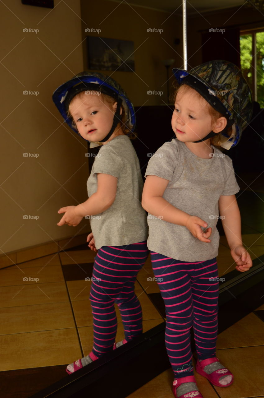 Child in a unique helmet