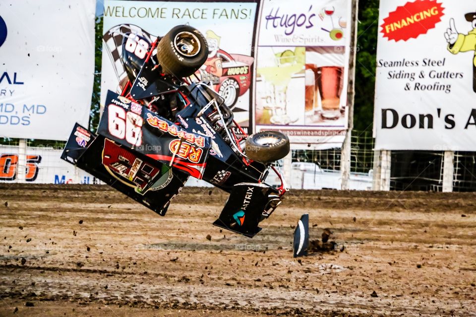 Outlaw Sprint Car Crash flipping end over end action photo 