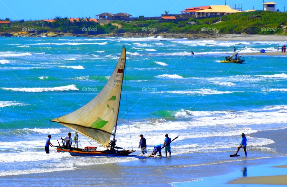 Fishermen. A boat with fishermen on a typical Brazilian boat