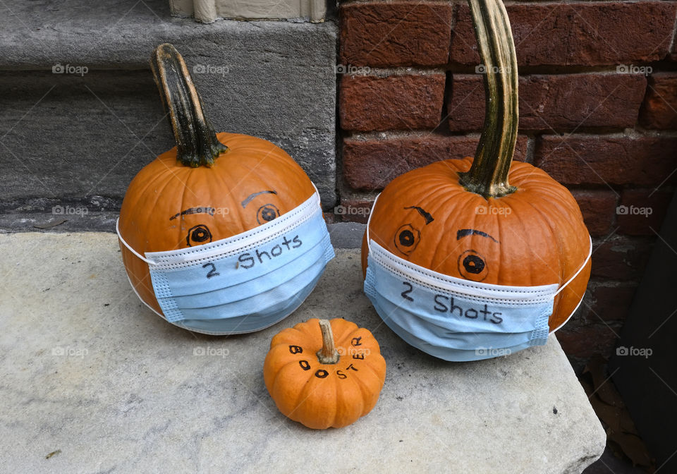 Halloween Pumpkins masked, festive decorations 