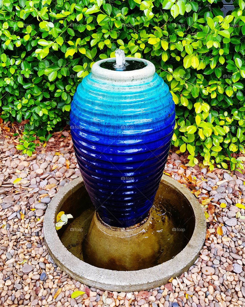 Blue spring pot at home garden