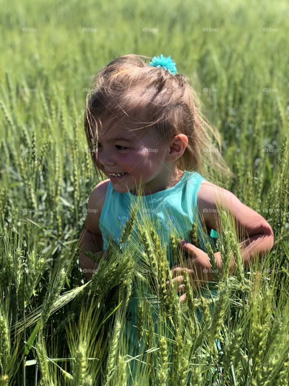 Wheat field, pretty girl, happy