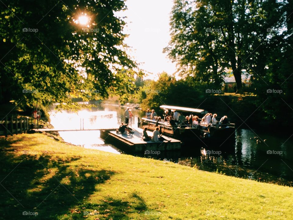 People on the float in the sunny afternoon 