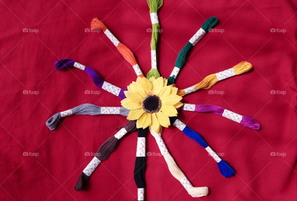 Colorful yarn flower